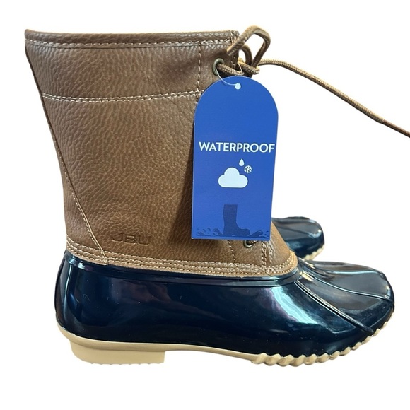 JBU Maplewood Navy/Tan Waterproof Rain Boots NWT Size 10 - Picture 1 of 11